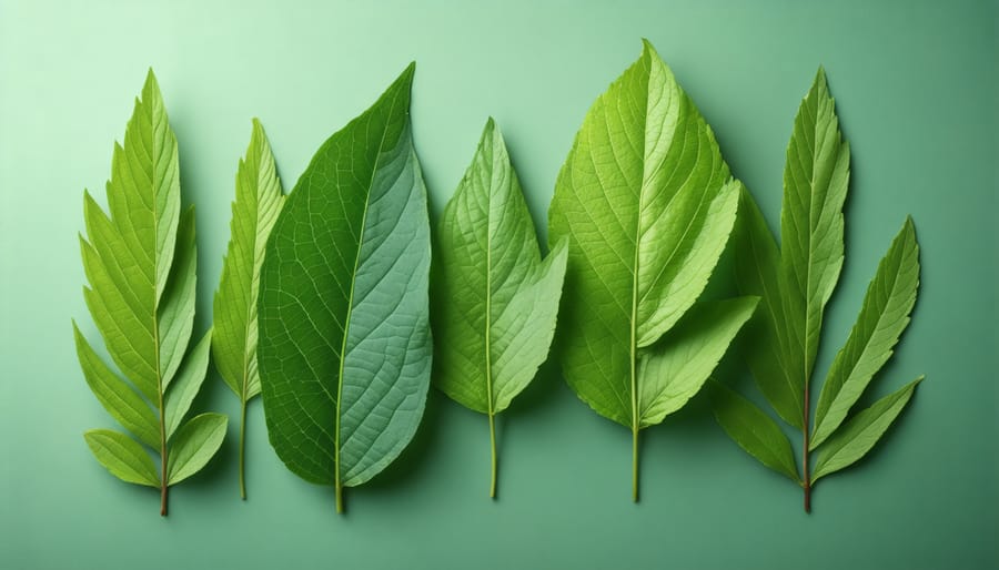 Aesthetic arrangement of kratom leaves, showcasing their natural texture and color