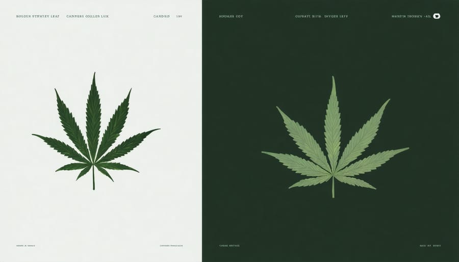 Fashion display of urban clothing with stylized cannabis leaf motifs